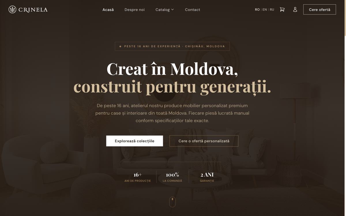 Captură de ecran a site-ului Crinela realizat de iDigital